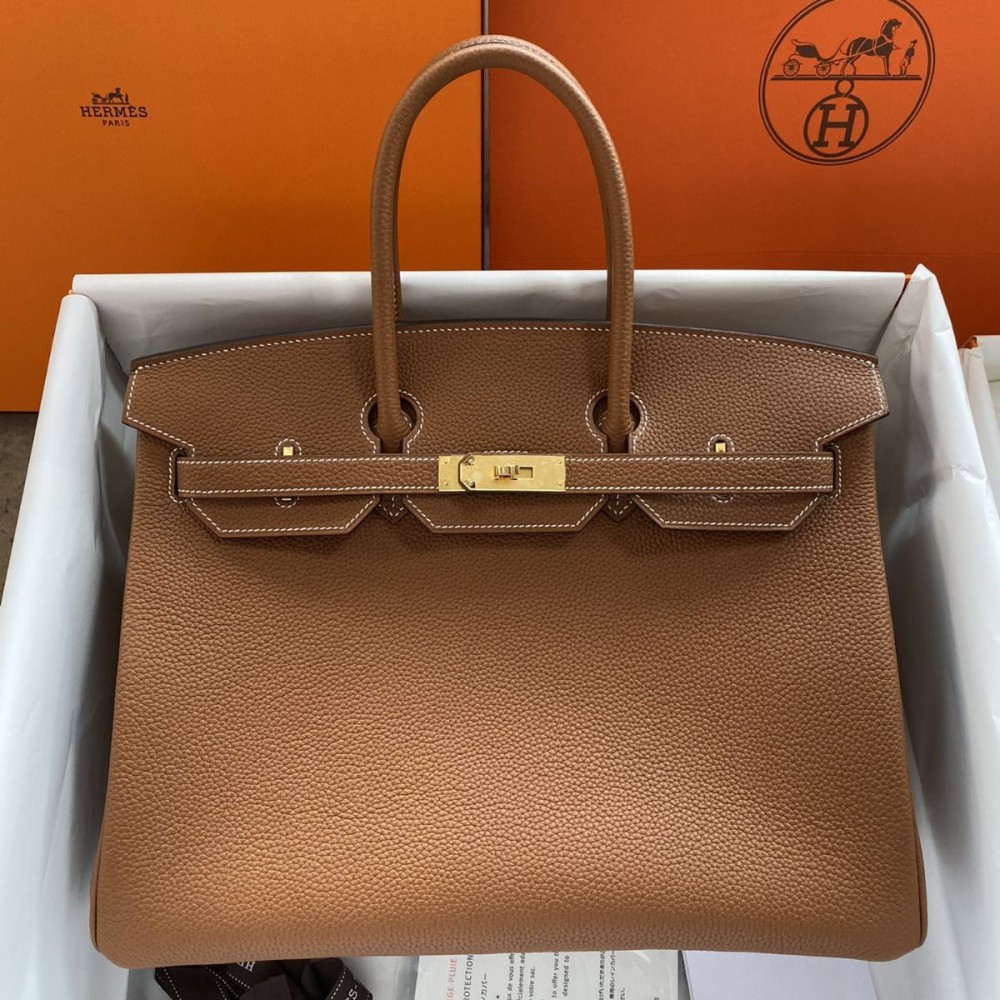 High Quality Replica Hermes Birkin 35 Retourne Handmade Bag In Gold Clemence Leather $ 609 USD